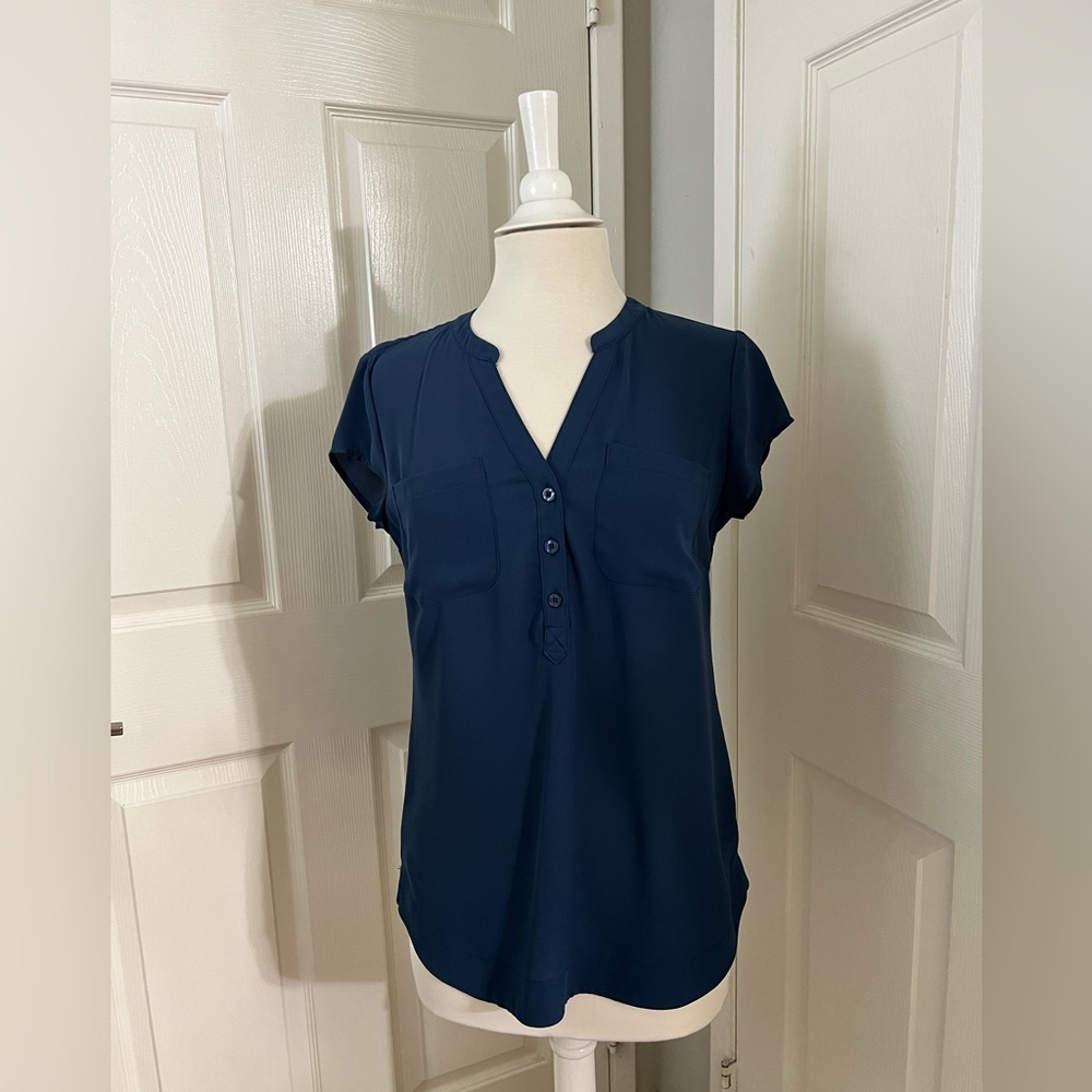 Blue half button down top